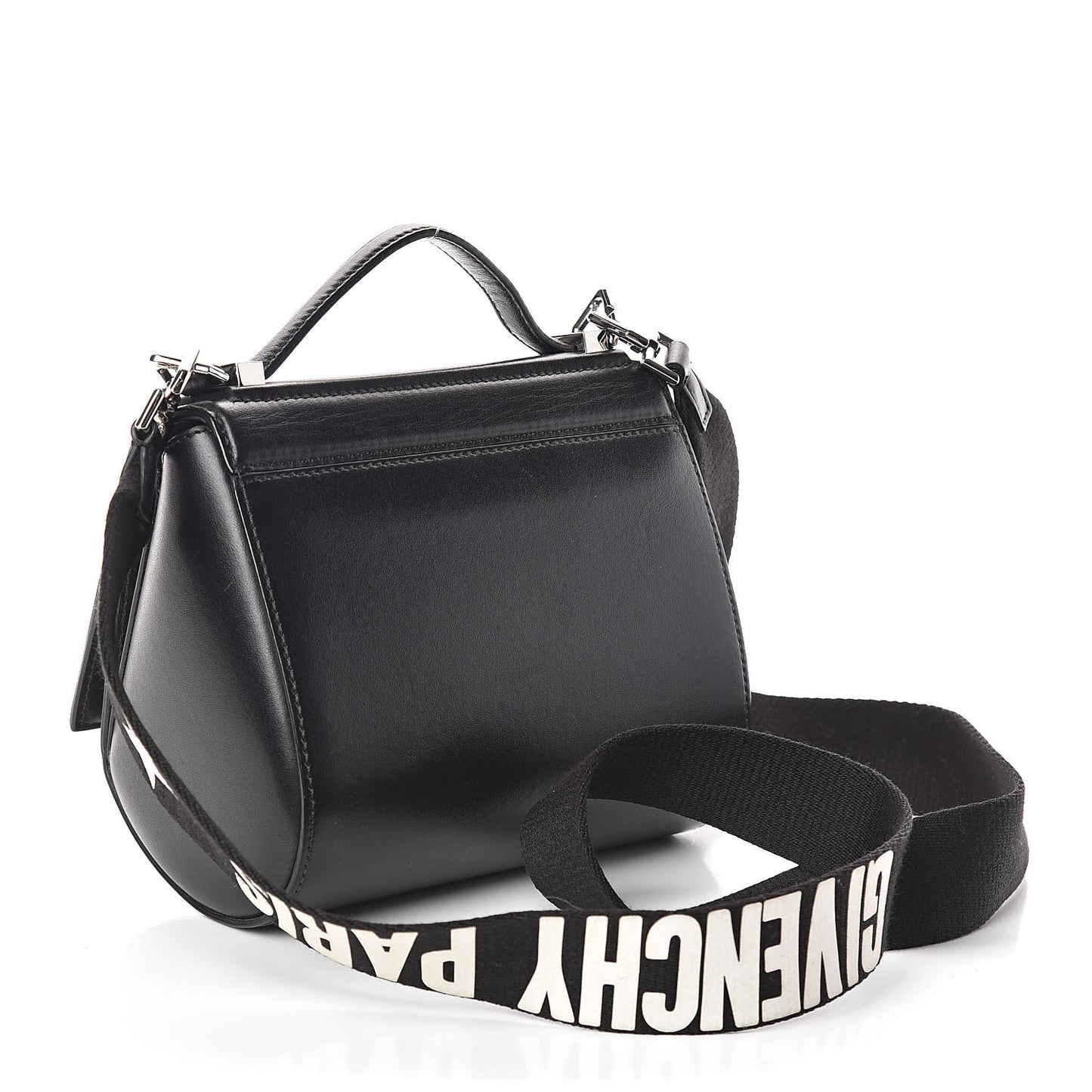 Calfskin Mini Pandora Box Logo Strap Crossbody Bag Black