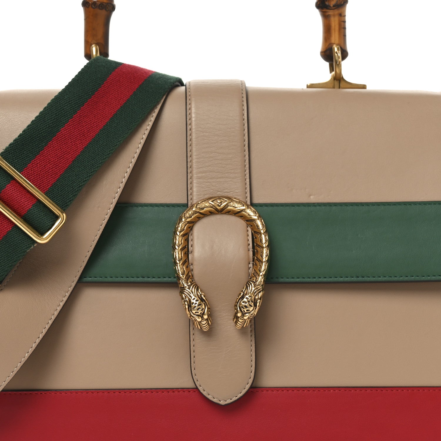 Gucci Moon Calfskin Web Large Dionysus Bamboo Top Handle Bag Camelia Bright Evergreen Hibiscus Red 8 of 10