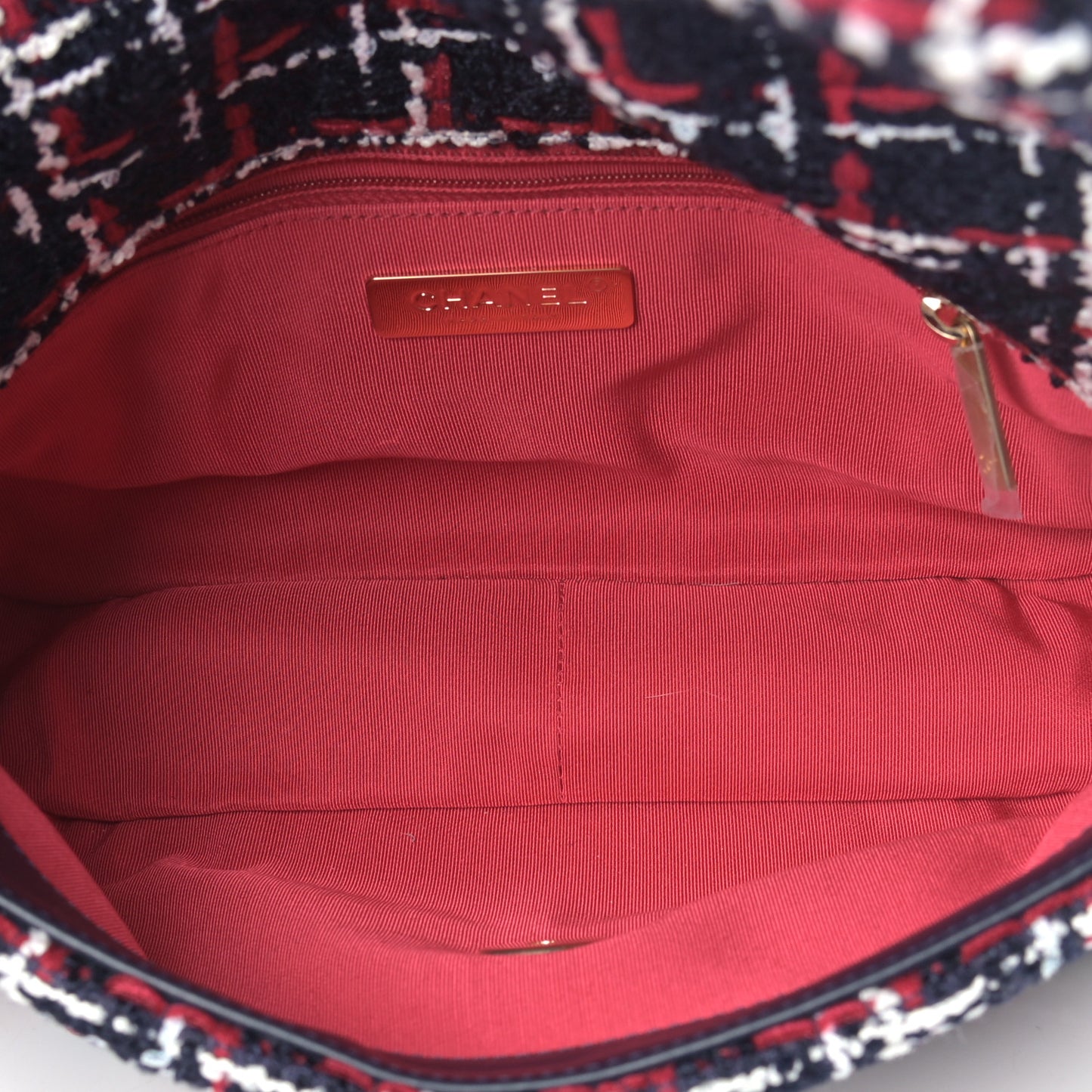 Tweed Quilted Medium Chanel 19 Flap Navy Blue White Red