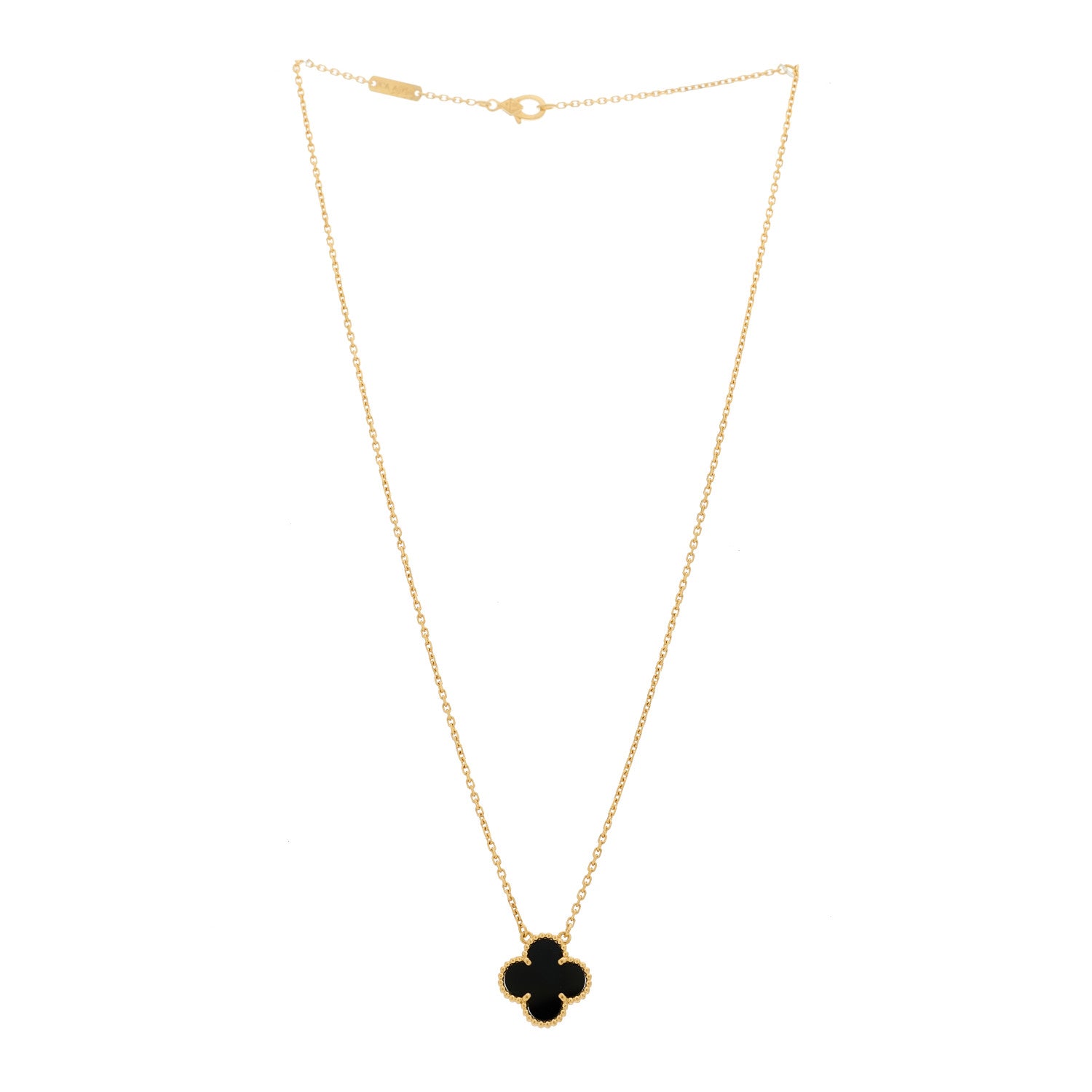 Van Cleef & Arpels 18K Yellow Gold Black Onyx Vintage Alhambra Pendant Necklace 3 of 5