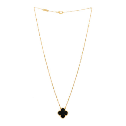 Van Cleef & Arpels 18K Yellow Gold Black Onyx Vintage Alhambra Pendant Necklace 3 of 5