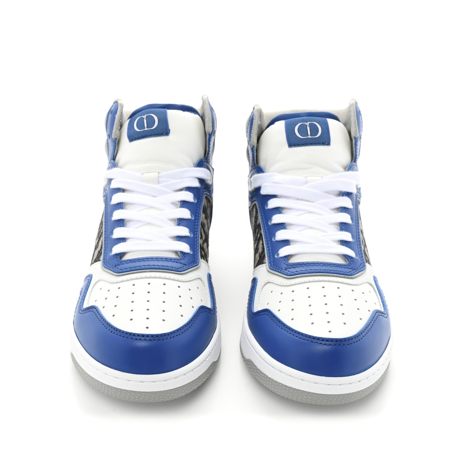 Smooth Calfskin Jacquard Oblique Mens B27 High Top Sneakers 40 Blue White