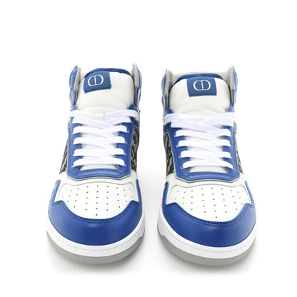 Christian Dior Smooth Calfskin Jacquard Oblique Mens B27 High Top Sneakers 40 Blue White 2 of 10