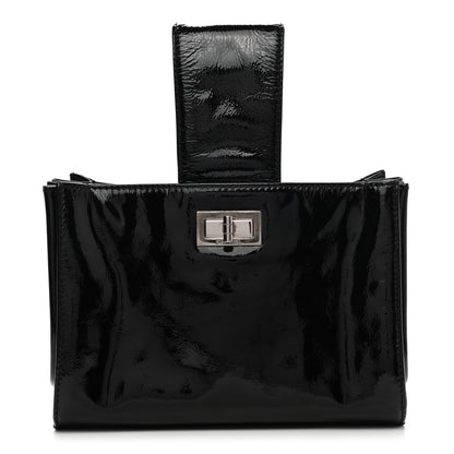 Chanel Patent Mademoiselle Lock Convertible Wrist Clutch Bag Black 3 of 8