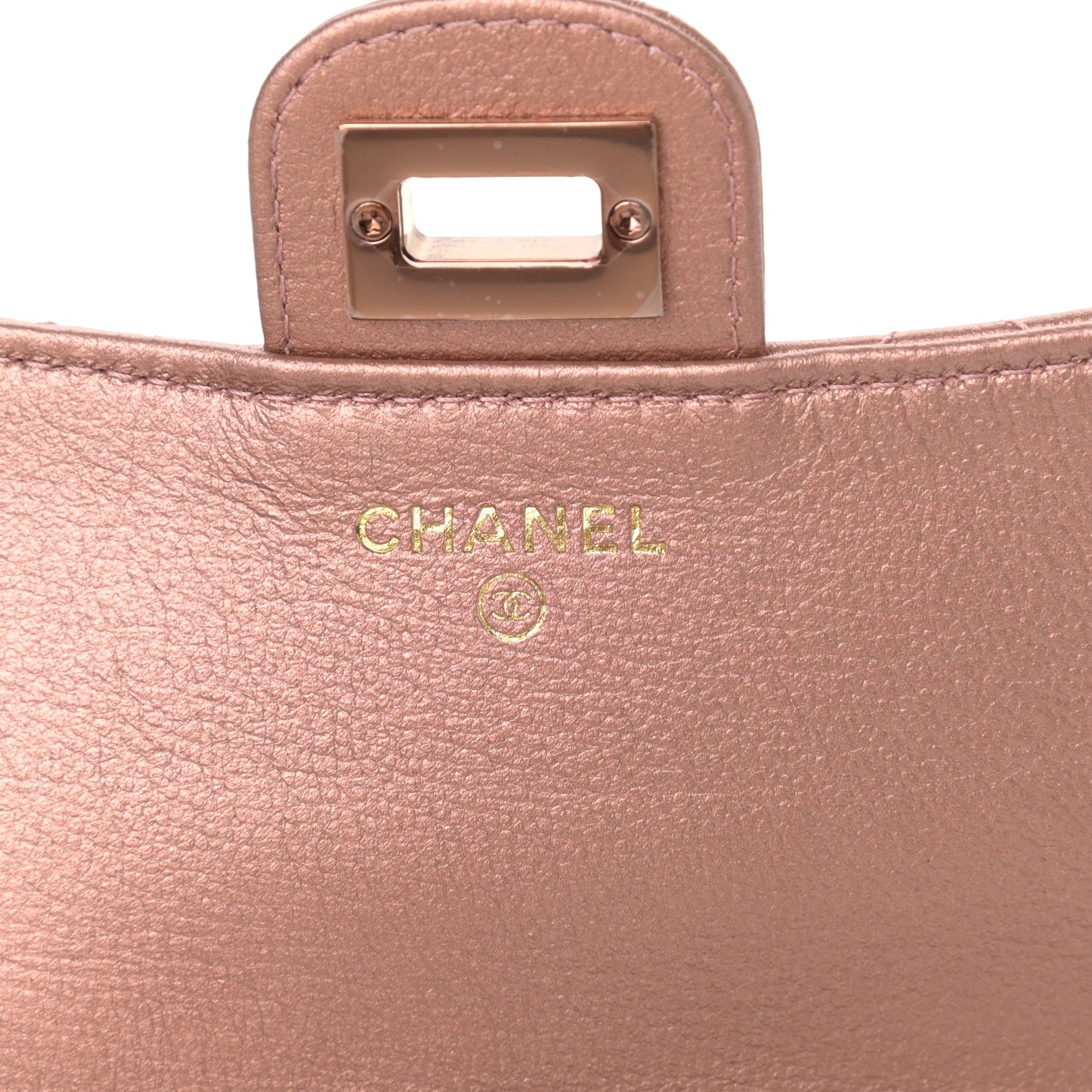 Metallic Grained Calfskin Quilted 2.55 Reissue Phone Holder With Chain Copper