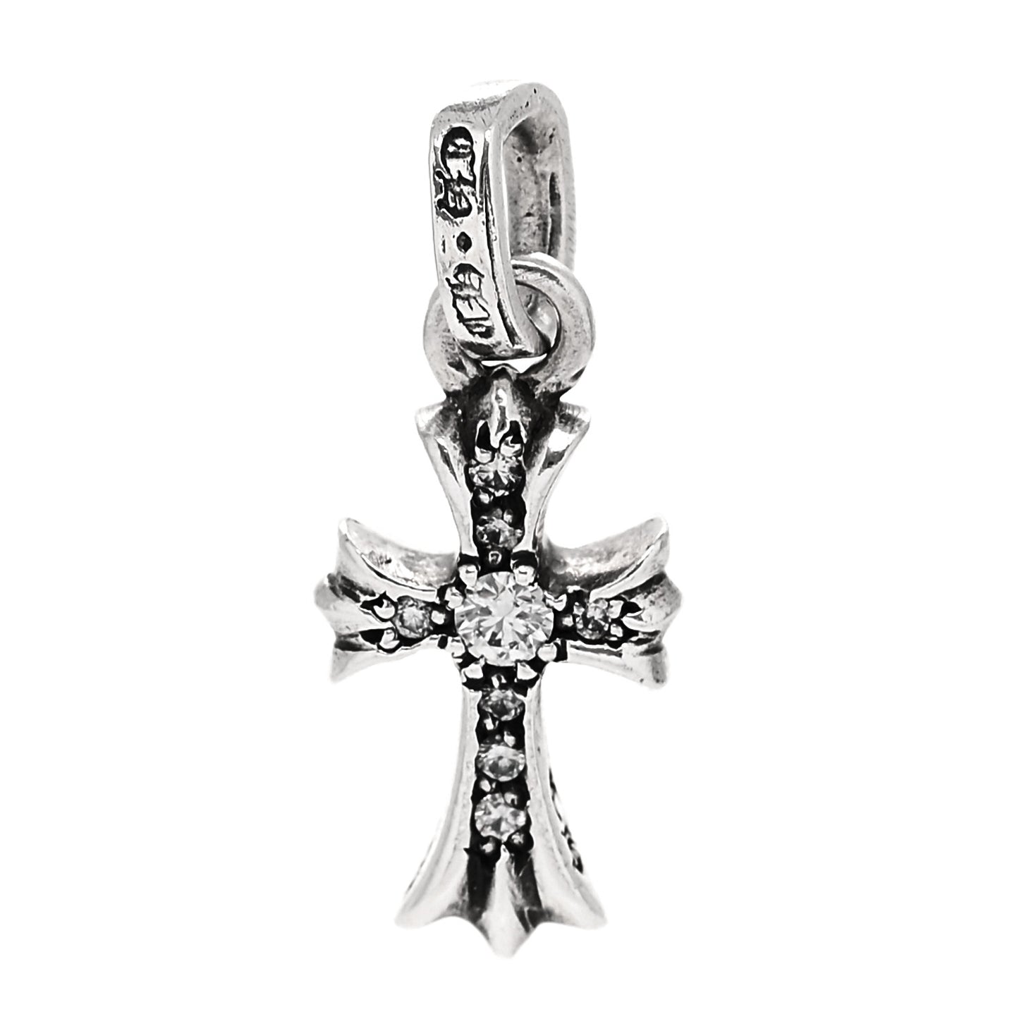 Sterling Silver Diamond Baby Fat Cross Pave Pendant