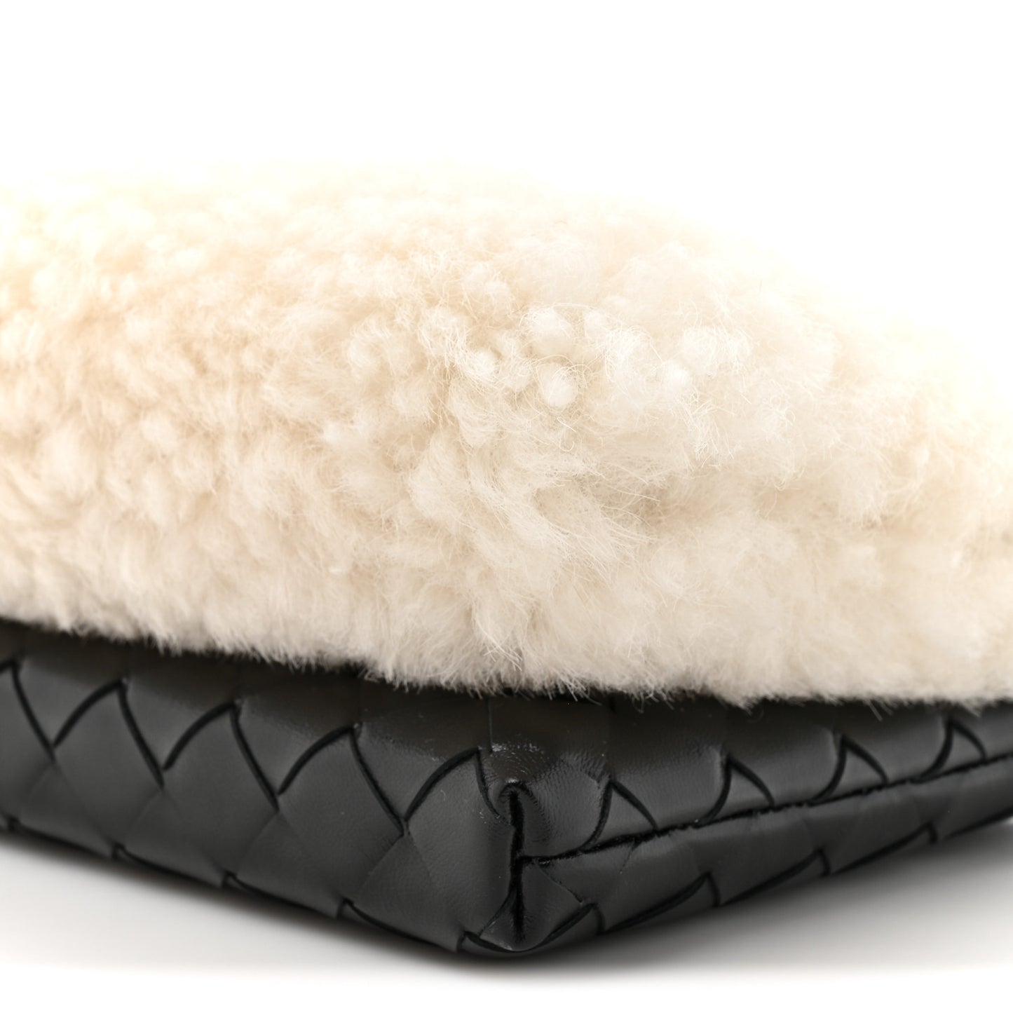 Nappa Intrecciato Shearling Andiamo Double Pouch Bag Black White