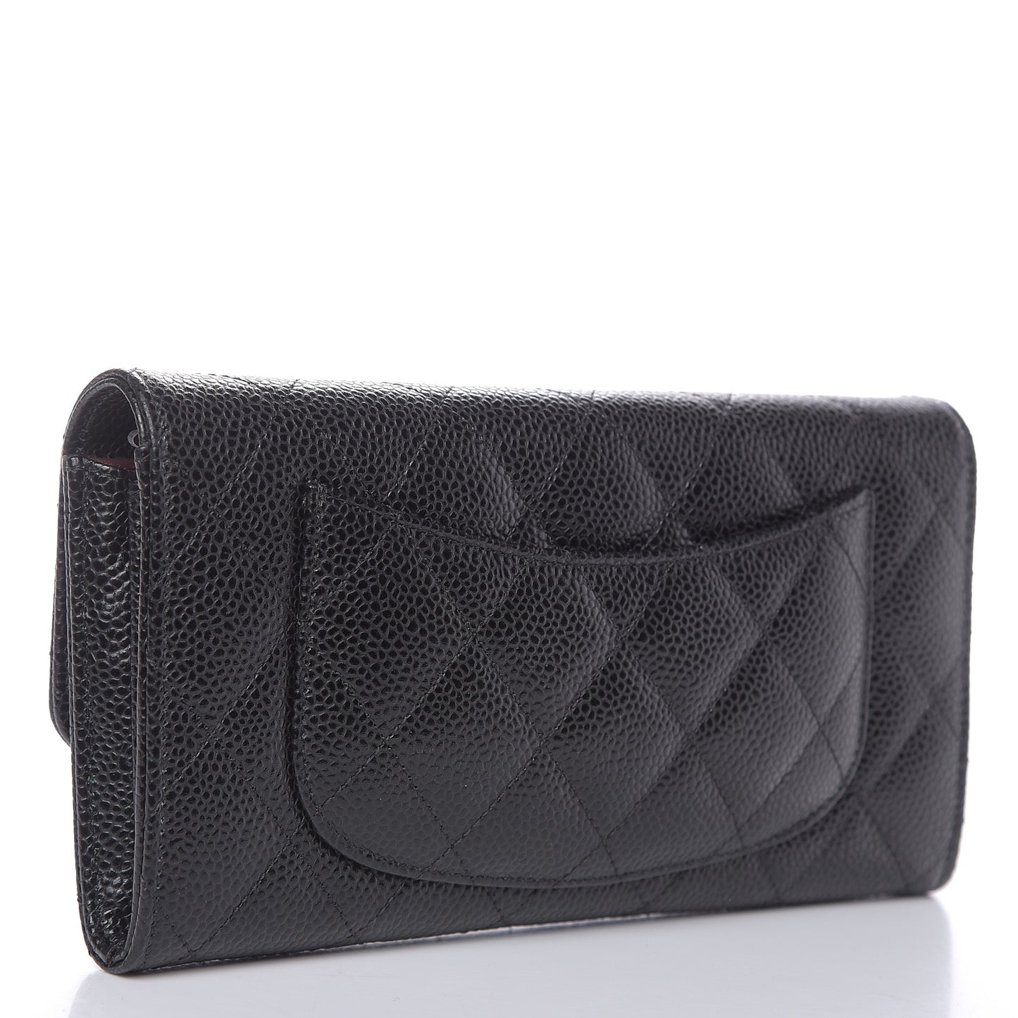 Caviar Quilted Large Gusset Flap Wallet Black