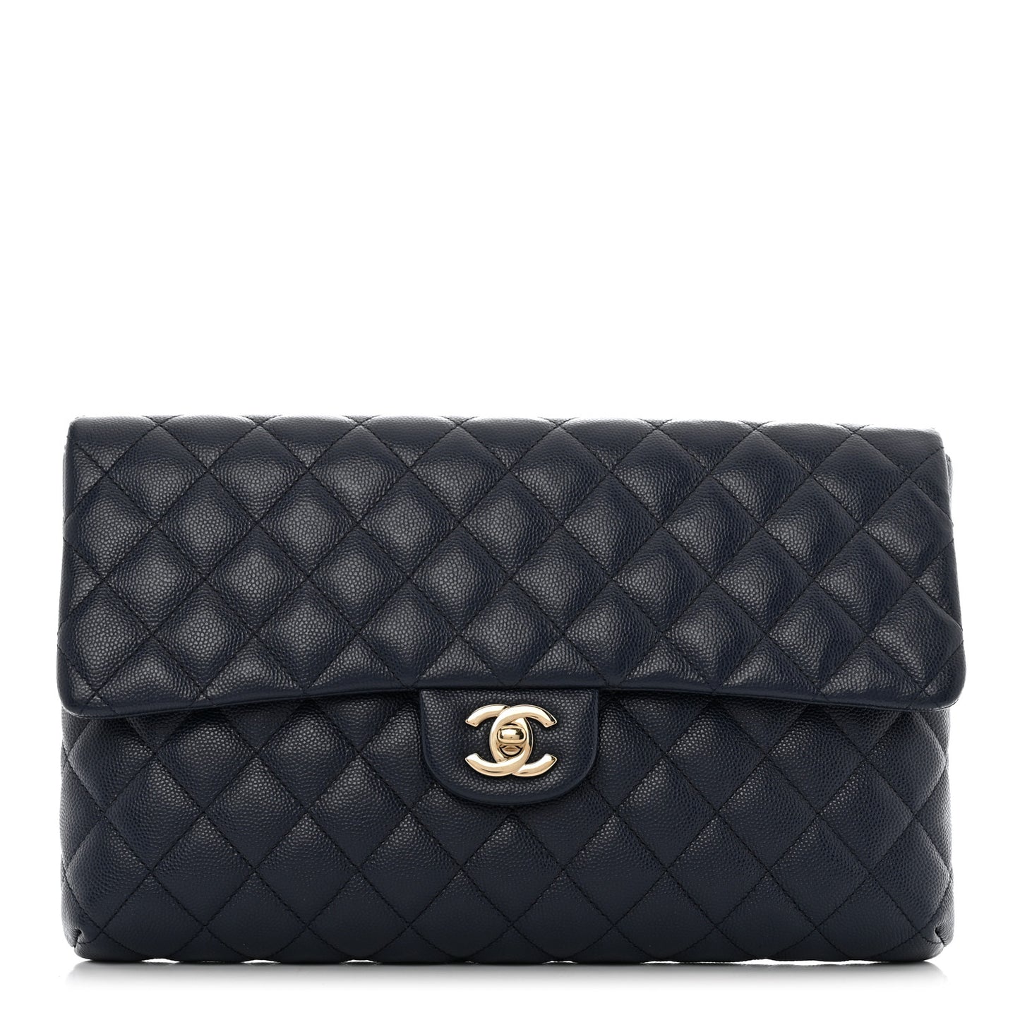Caviar Quilted Flap Clutch Navy
