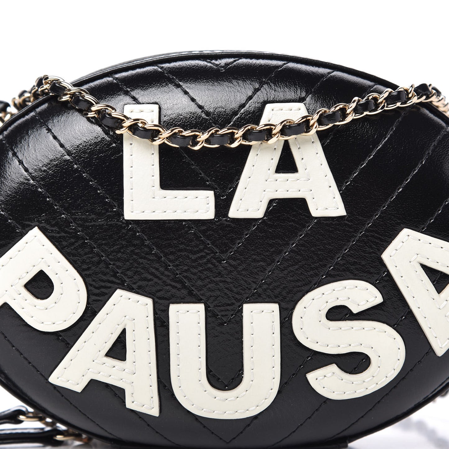 Lambskin Embroidered Chevron Quilted La Pausa Tassel Clutch Black