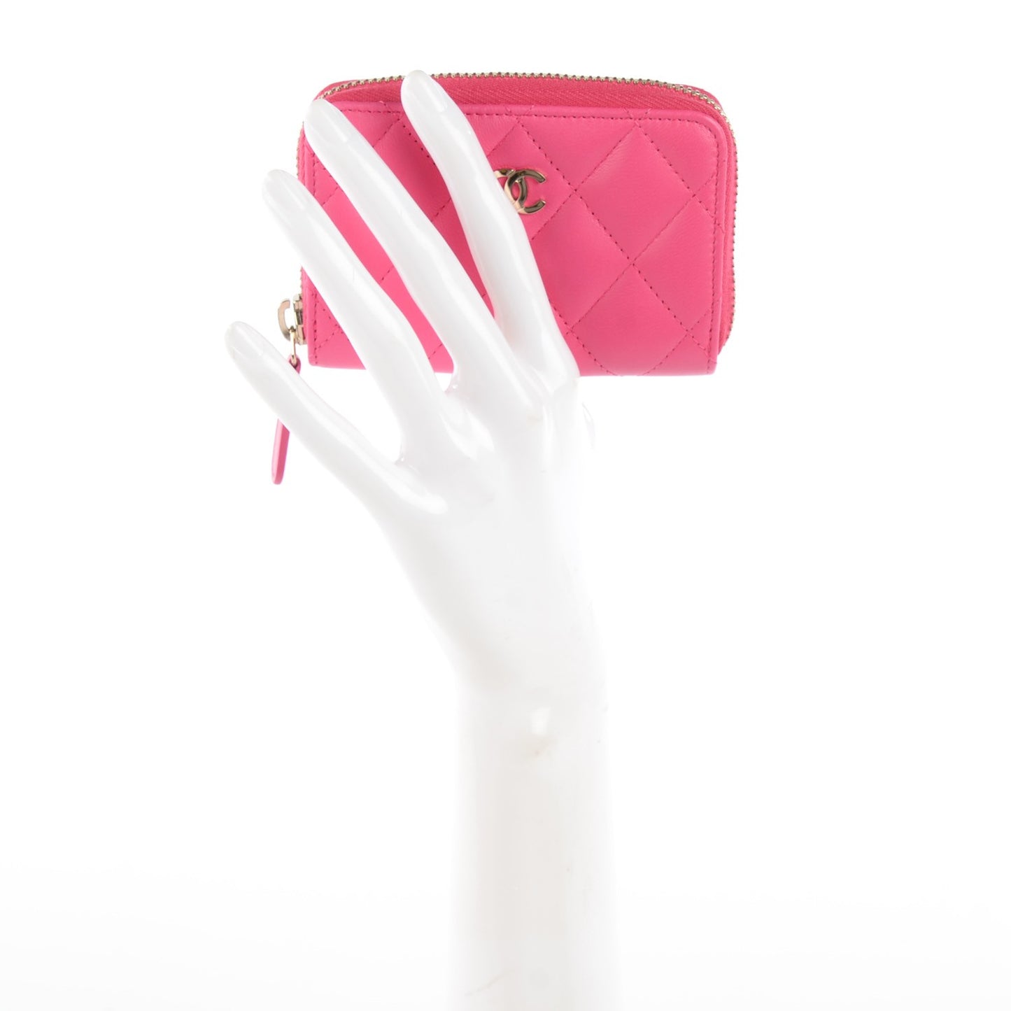 Lambskin Quilted Zip Around Coin Purse Wallet Fuchsia