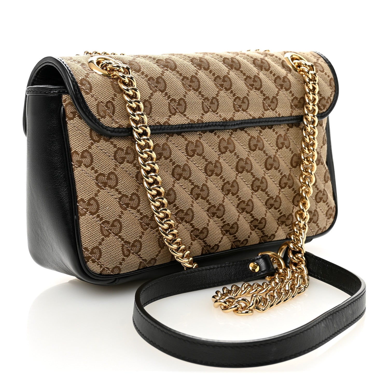 Gucci Monogram Matelasse Diagonal Small GG Marmont Shoulder Bag Beige Black 3 of 10