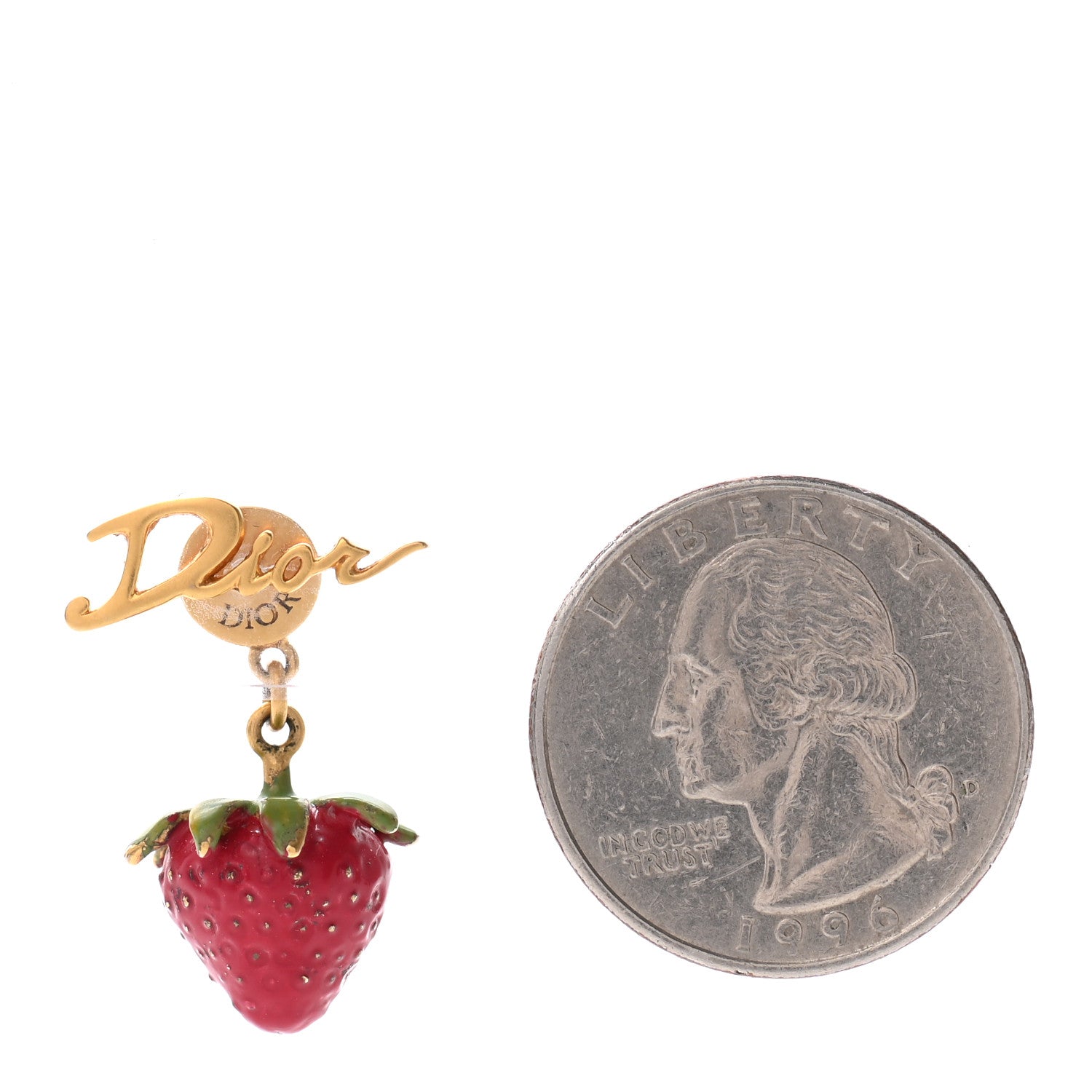 Christian Dior Metal Strawberry Logo Earring Gold Red 2 of 5
