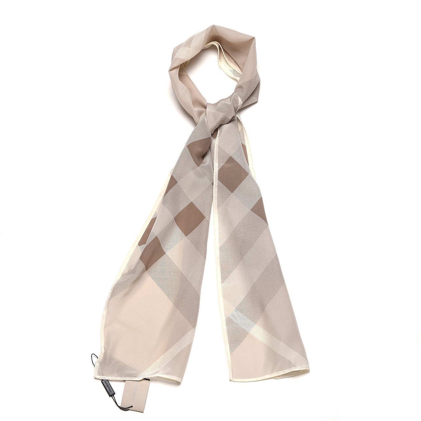 Silk Giant Check Scarf Pale Stone
