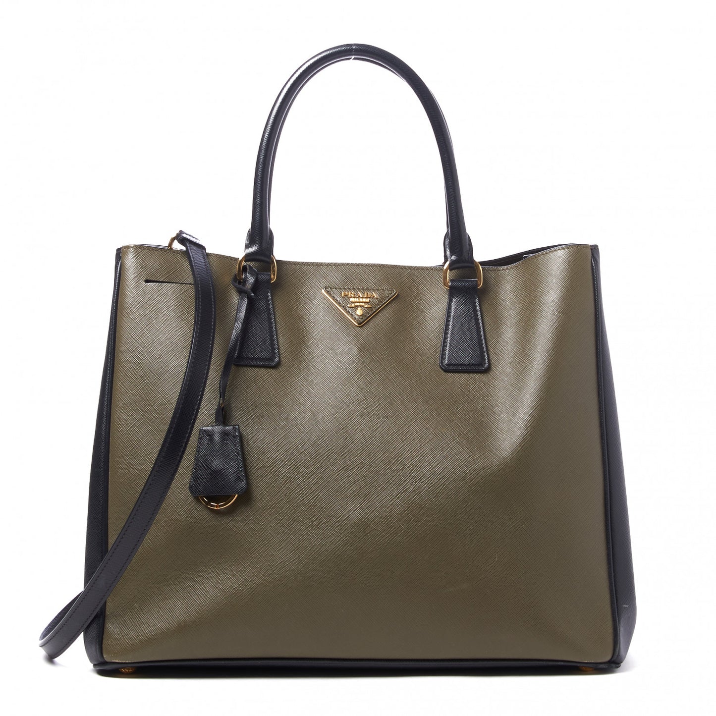 Saffiano Lux Bi-Color Medium Tote Militare Black