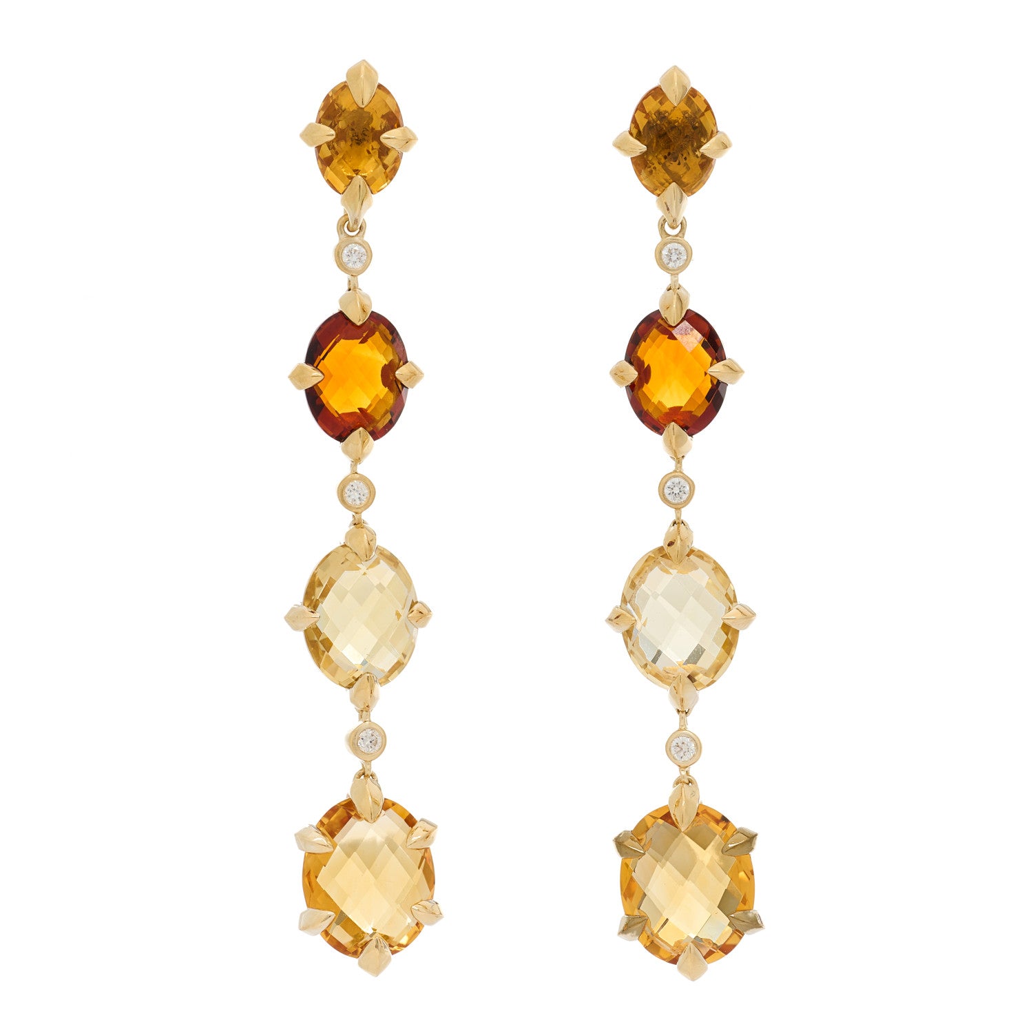 David Yurman 18K Yellow Gold Diamond Citrine Chatelaine Drop Earrings 1 of 6
