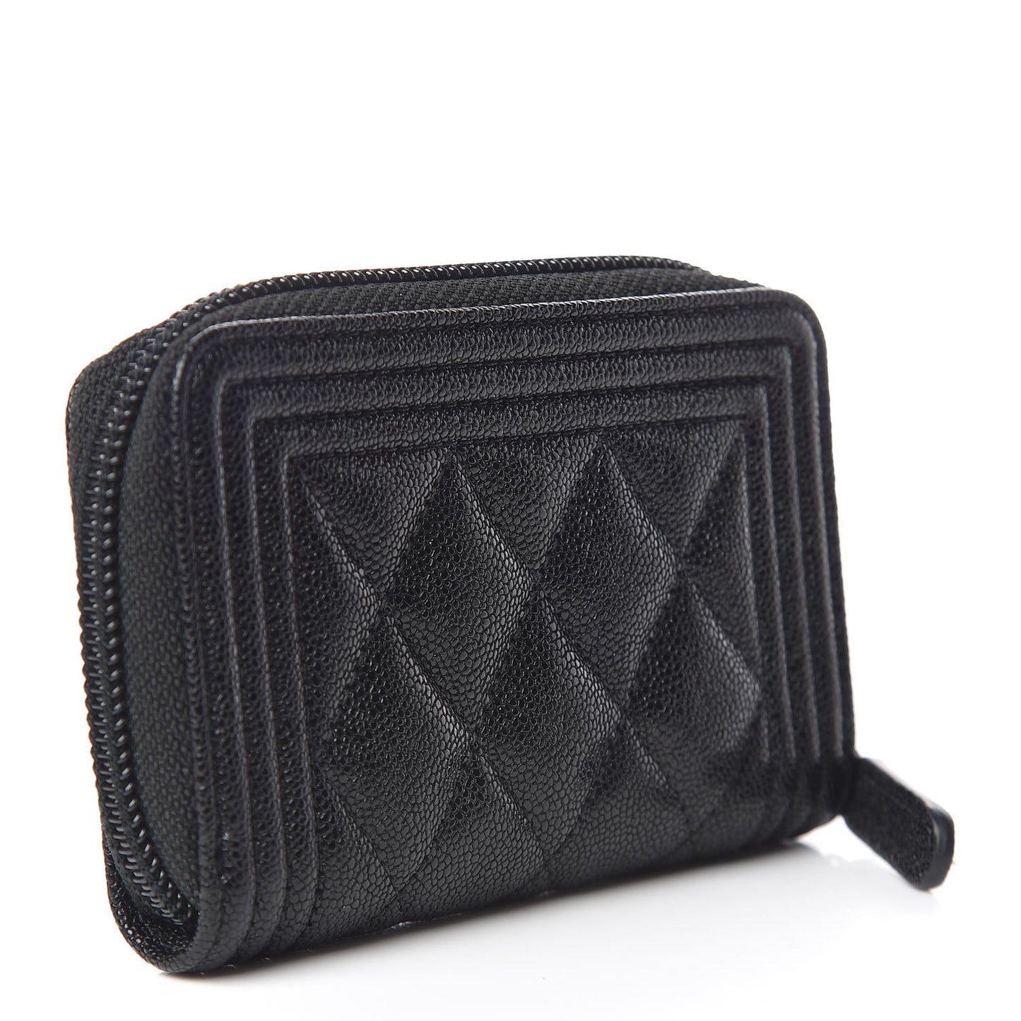Caviar Quilted Boy Zip Around Coin Purse Wallet Black