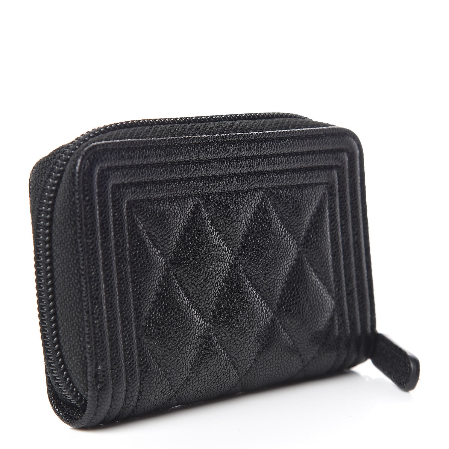 Chanel Caviar Quilted Boy Zip Around Coin Purse Wallet Black 3 of 8