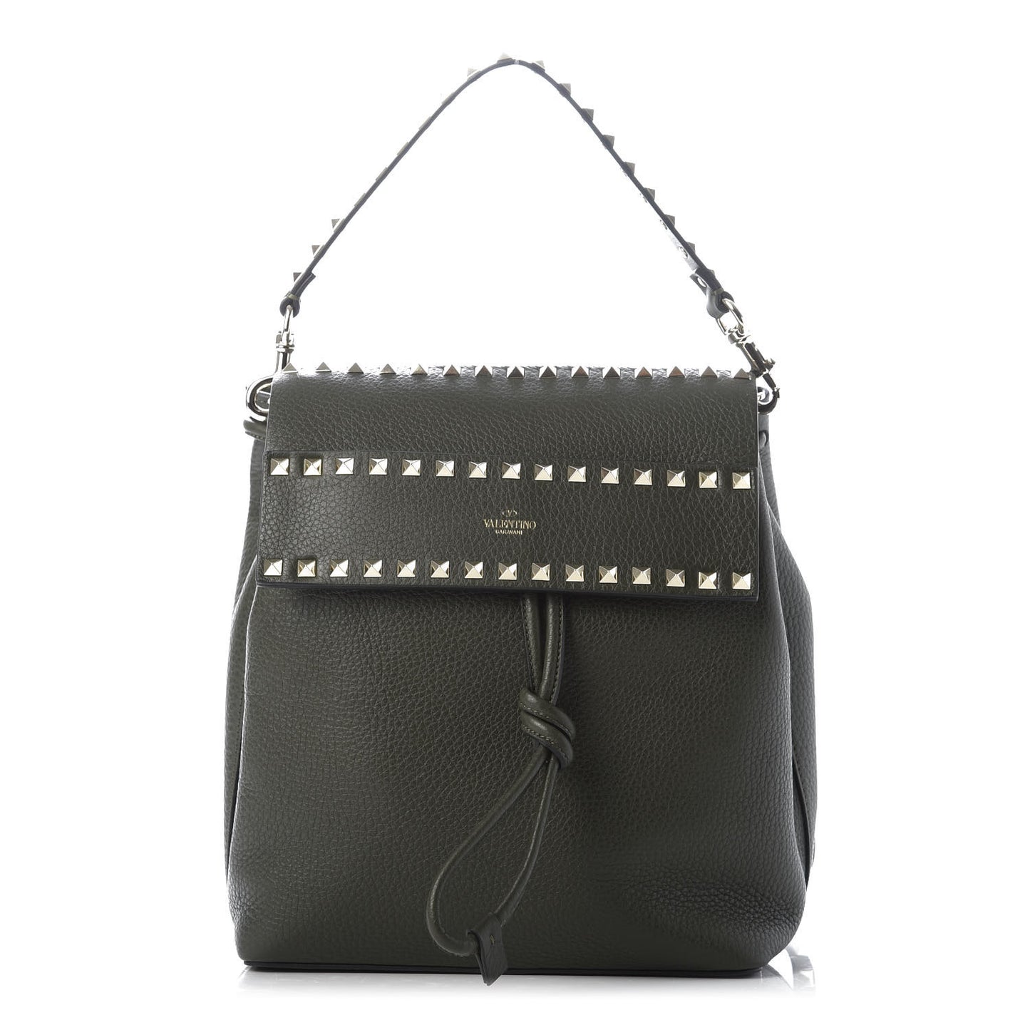 Grained Calfskin Rockstud Backpack Dark Green