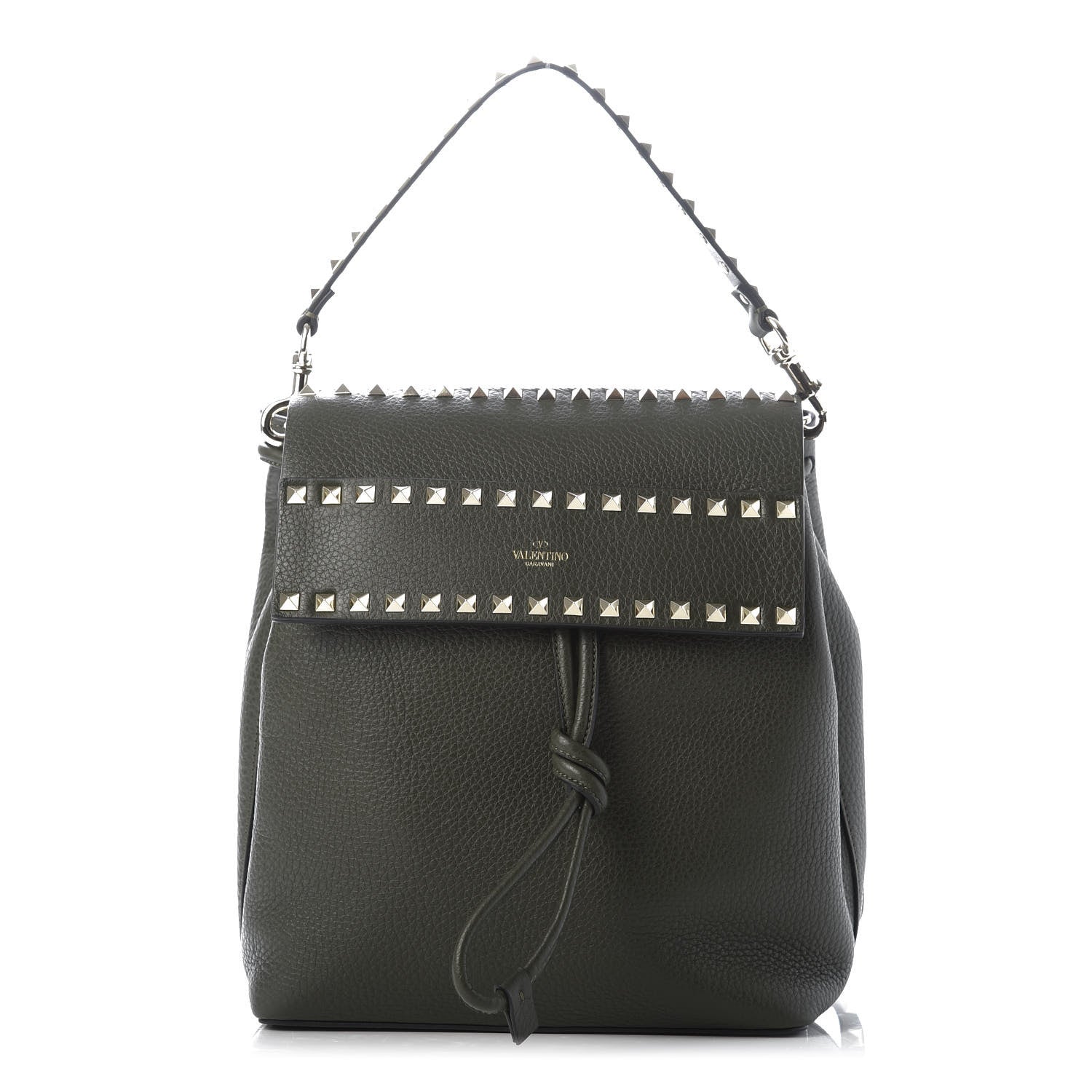 Valentino Garavani Grained Calfskin Rockstud Backpack Dark Green 1 of 7