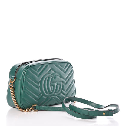 Gucci Calfskin Matelasse Small GG Marmont Chain Shoulder Bag Emerald Green 3 of 9