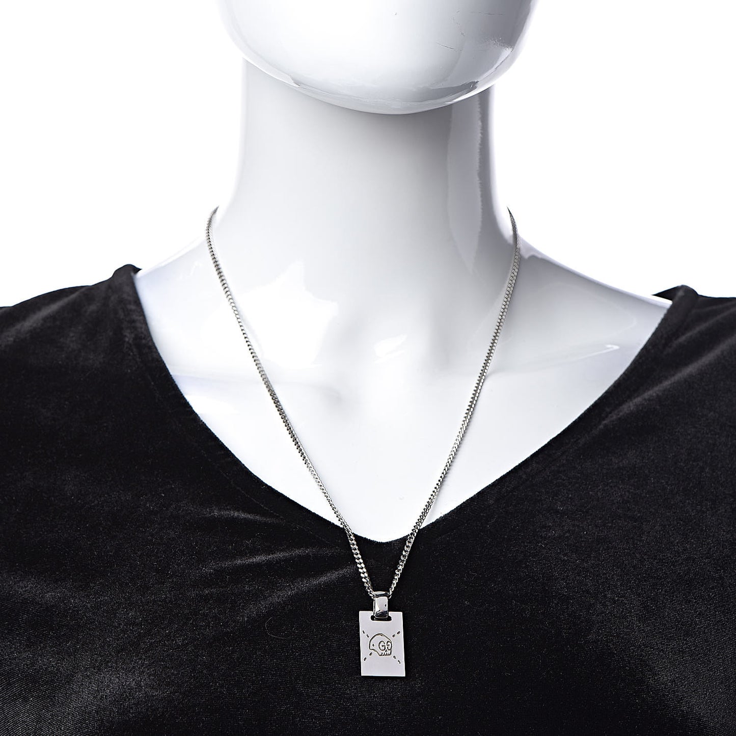 Sterling Silver GucciGhost Hamlet Skull Dog Tag Pendant Necklace