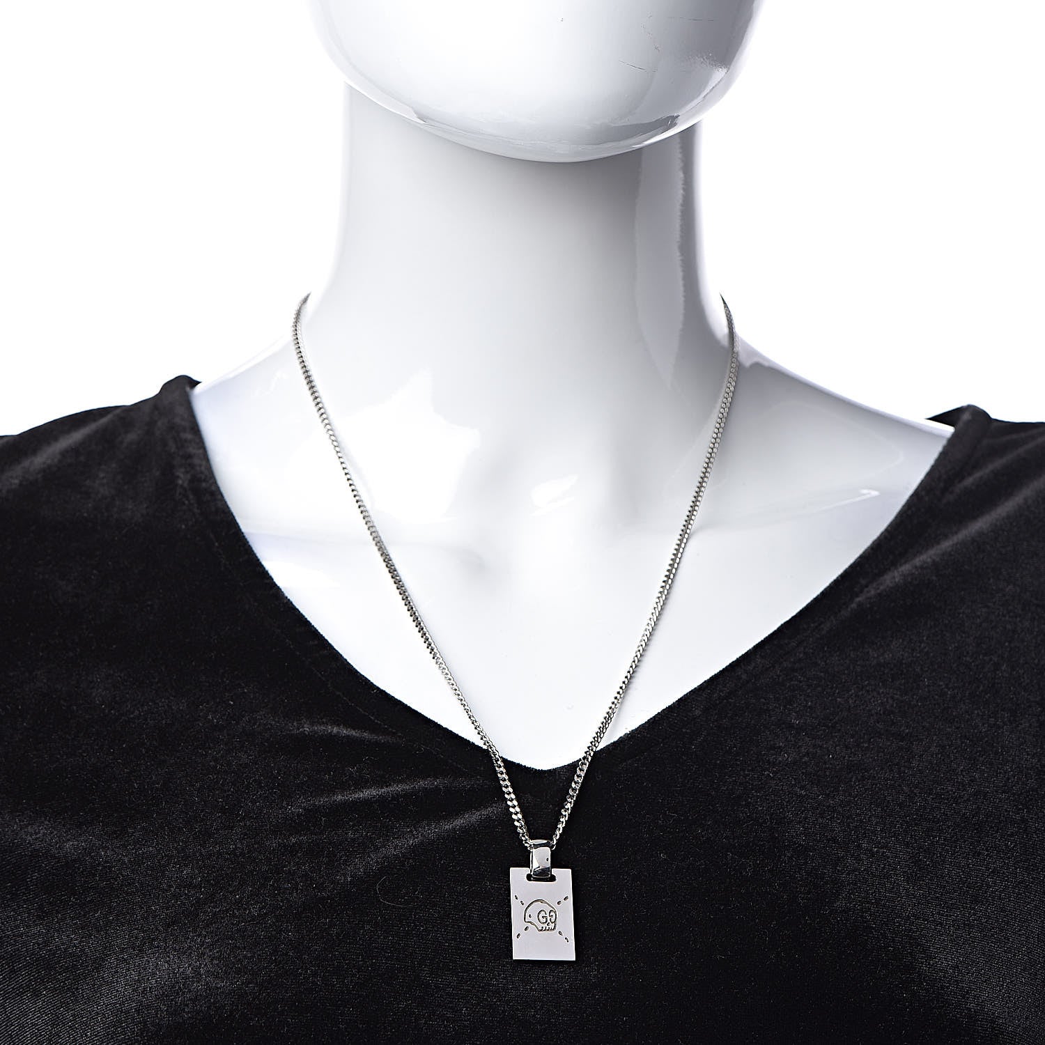 Gucci Sterling Silver GucciGhost Hamlet Skull Dog Tag Pendant Necklace 2 of 5