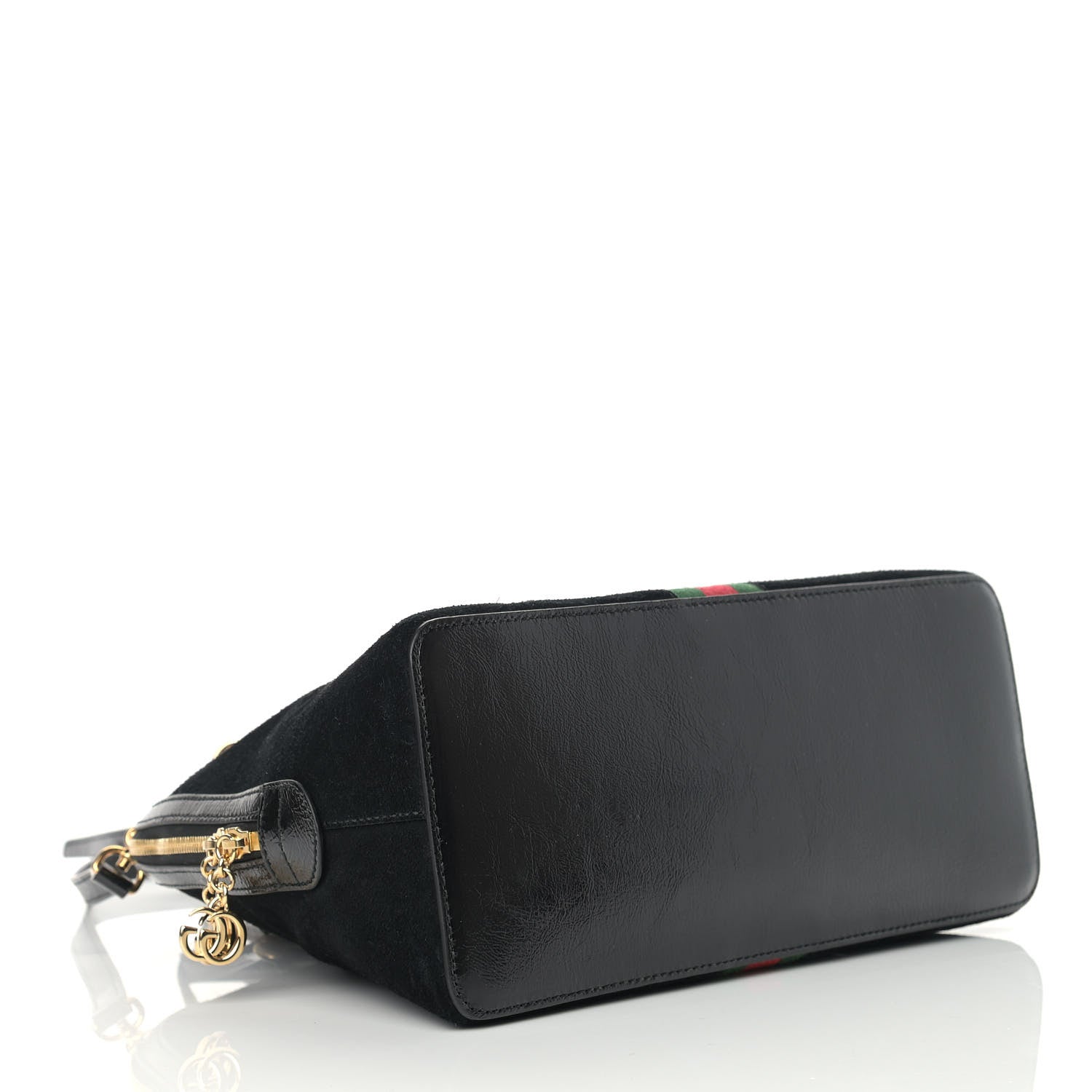 Gucci Suede Patent GG Web Medium Ophidia Top Handle Dome Bag Black 4 of 13