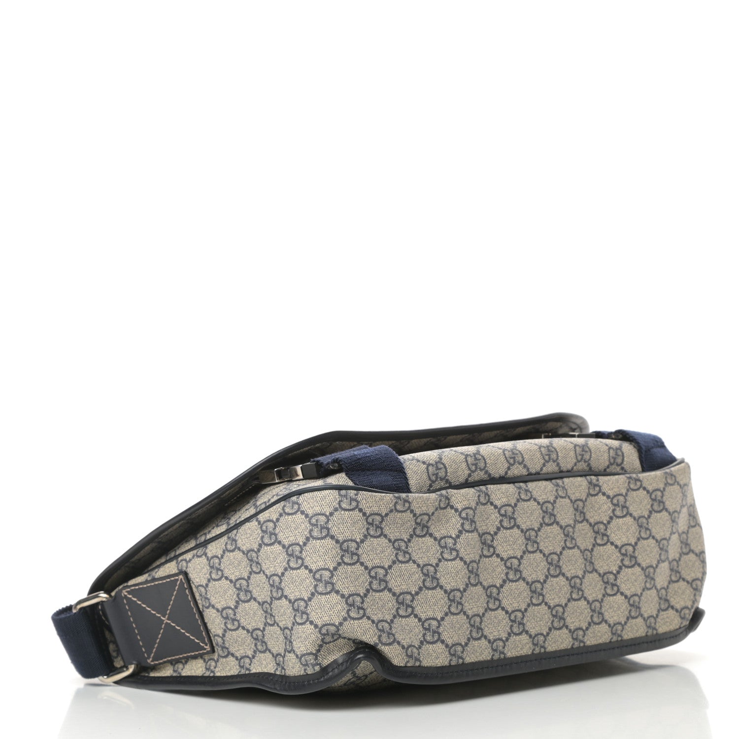 Gucci GG Plus Monogram Medium Double Buckle Flap Messenger Bag Beige Navy 4 of 12