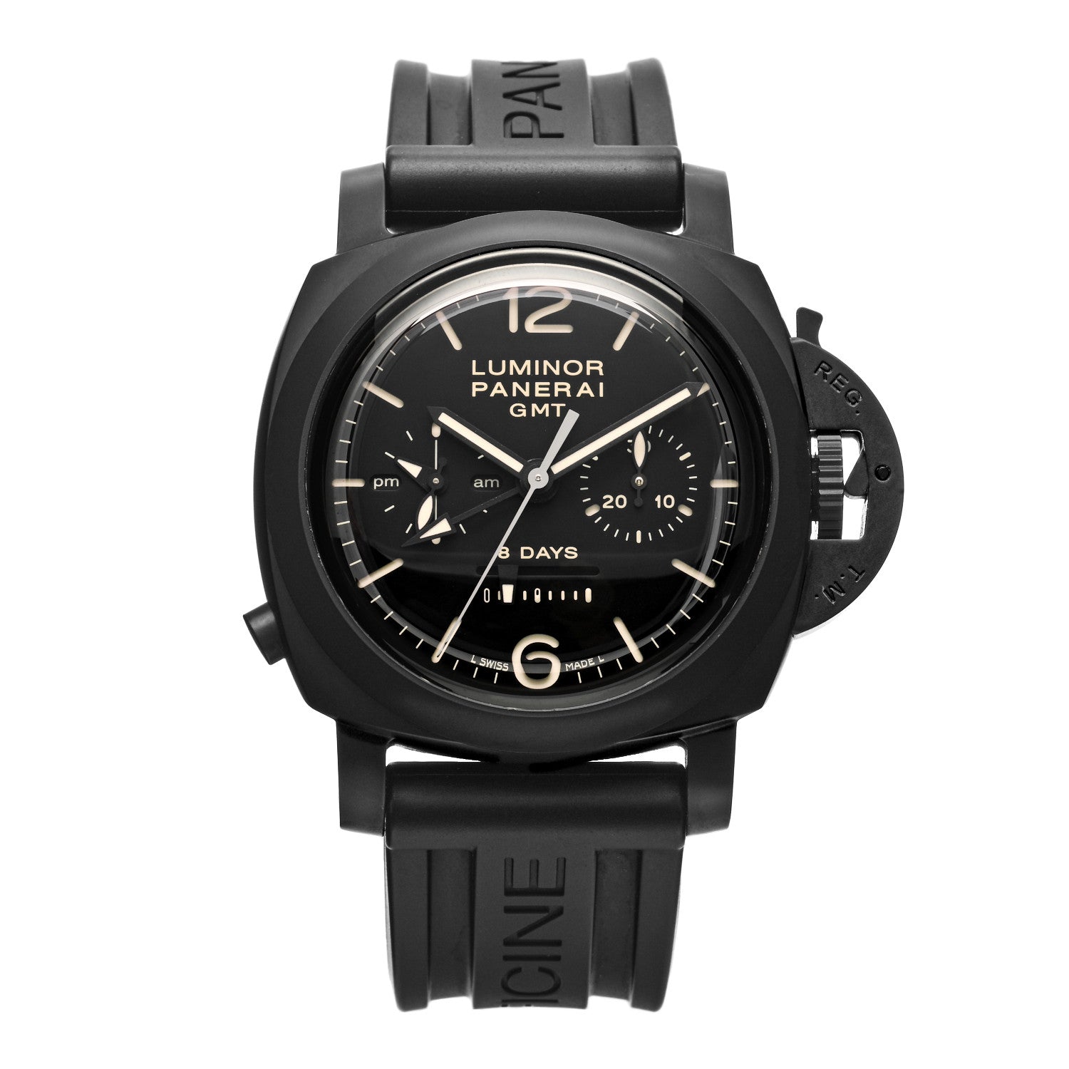 Panerai Black Ceramic Rubber 44mm Chrono Monopulsante 8 Days GMT Manual Winding Watch Black PAM00317 1 of 5