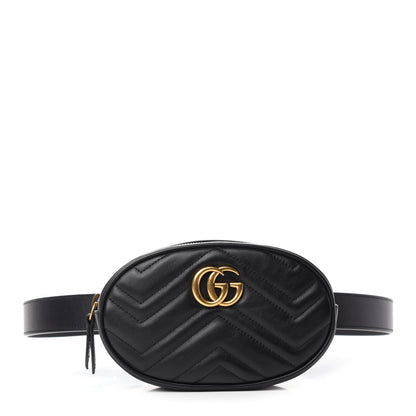 Gucci Calfskin Matelasse GG Marmont Belt Bag 95 38 Black 1 of 11