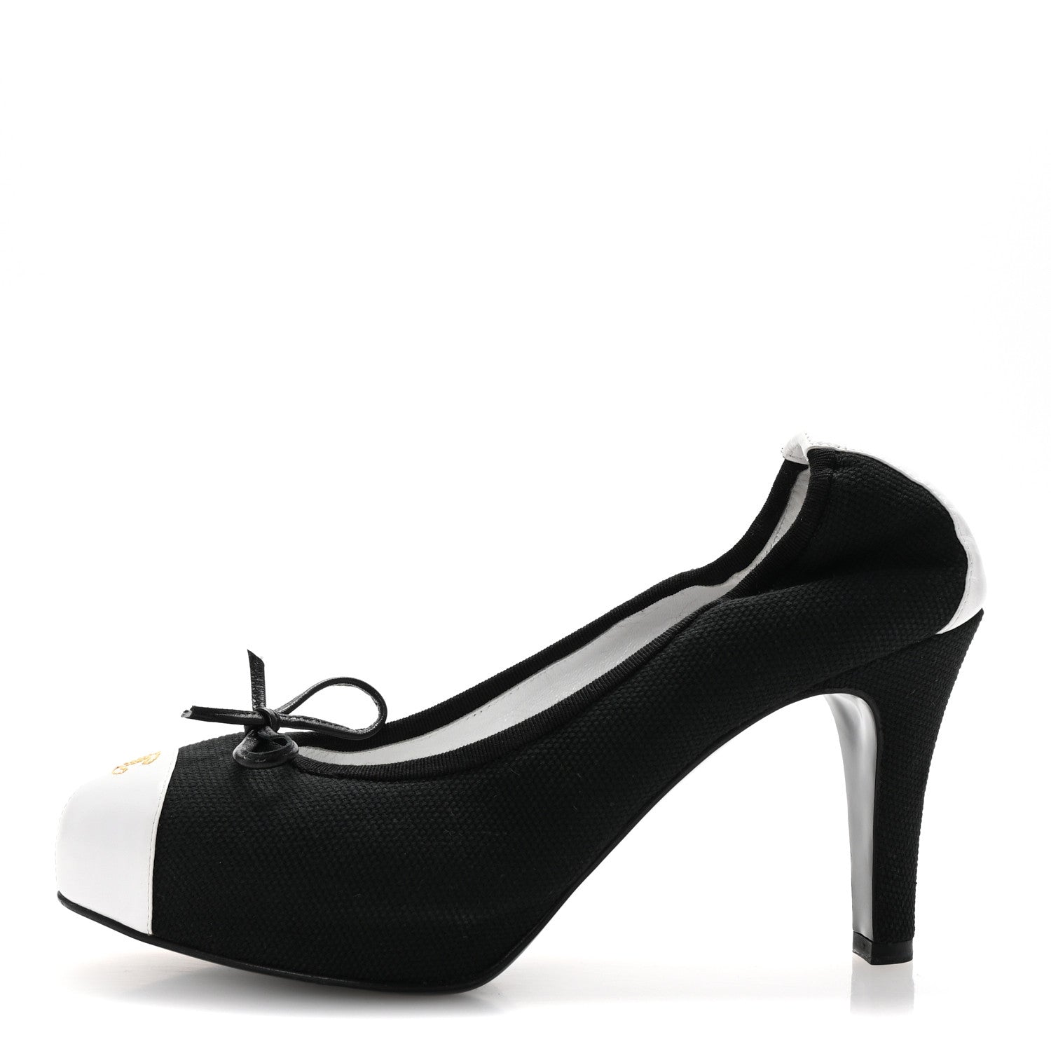 Chanel Canvas Calfskin Cap Toe Bow CC Pumps 40 Black White 1 of 8