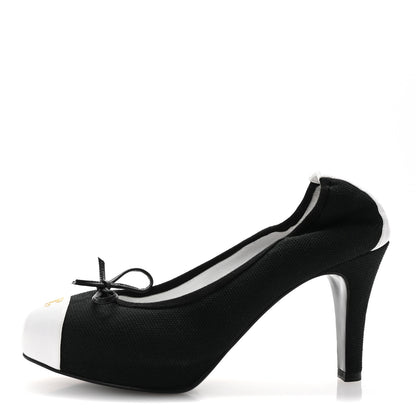 Chanel Canvas Calfskin Cap Toe Bow CC Pumps 40 Black White 1 of 8
