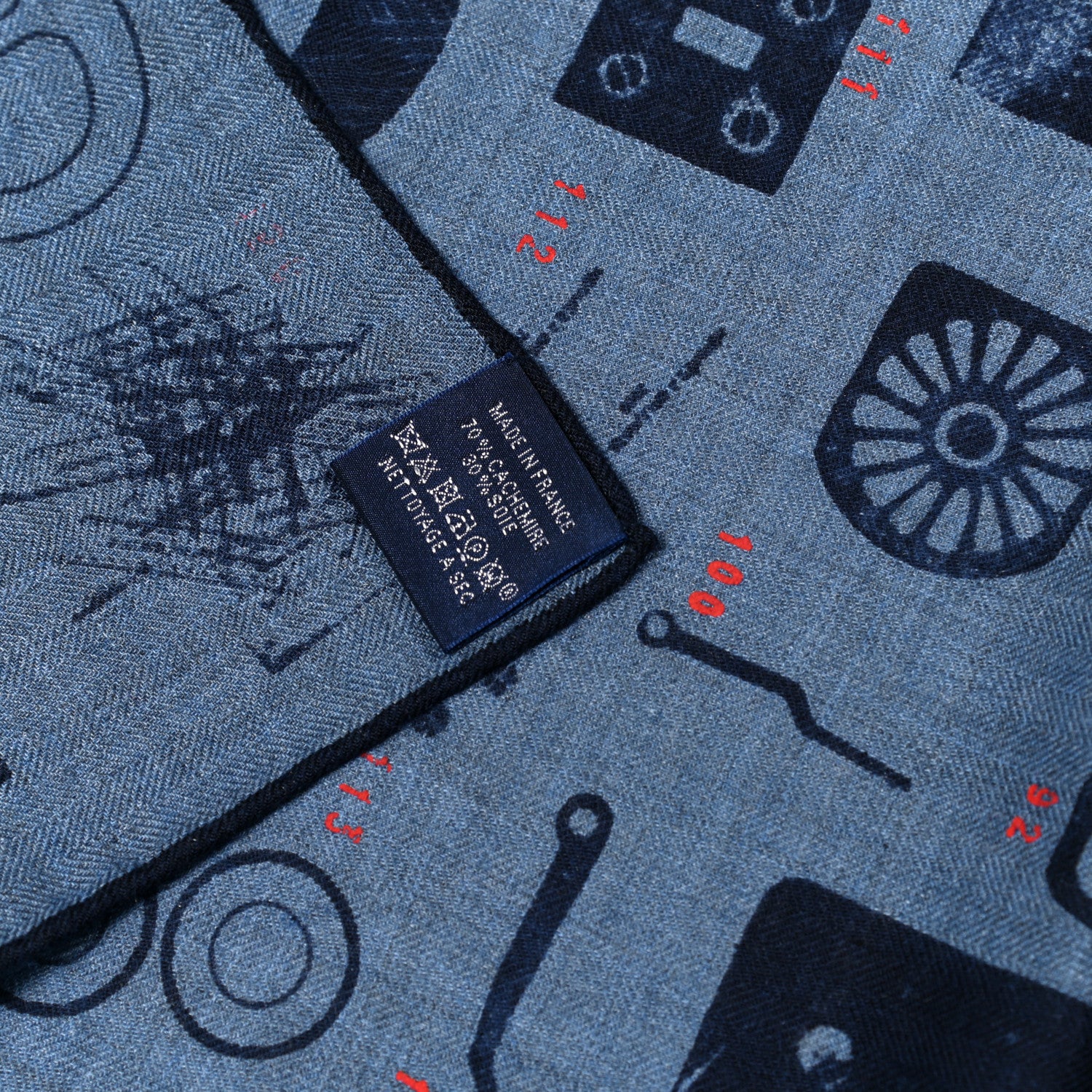 Hermes Cashmere Silk Tamponnable Remix Shawl 140 Bleu Chine Marine Rouge 2 of 4
