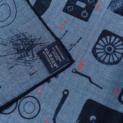 Hermes Cashmere Silk Tamponnable Remix Shawl 140 Bleu Chine Marine Rouge 2 of 4