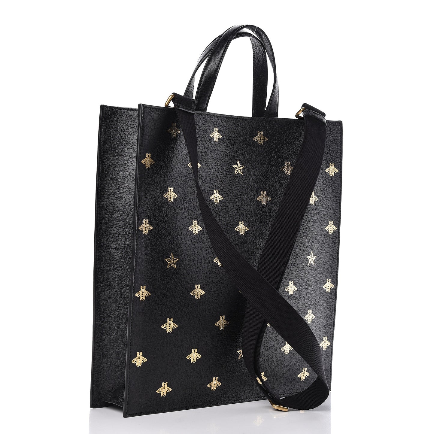 Grained Calfskin Bee Star Vertical Tote Black
