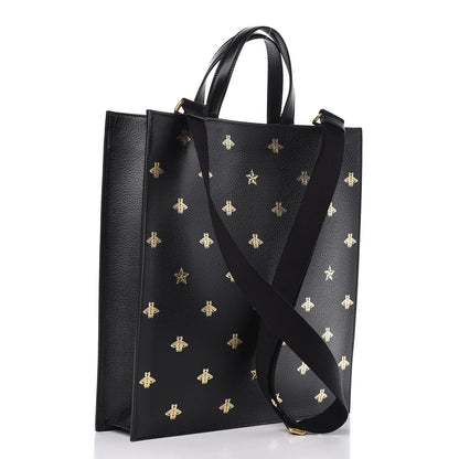 Gucci Grained Calfskin Bee Star Vertical Tote Black 3 of 9