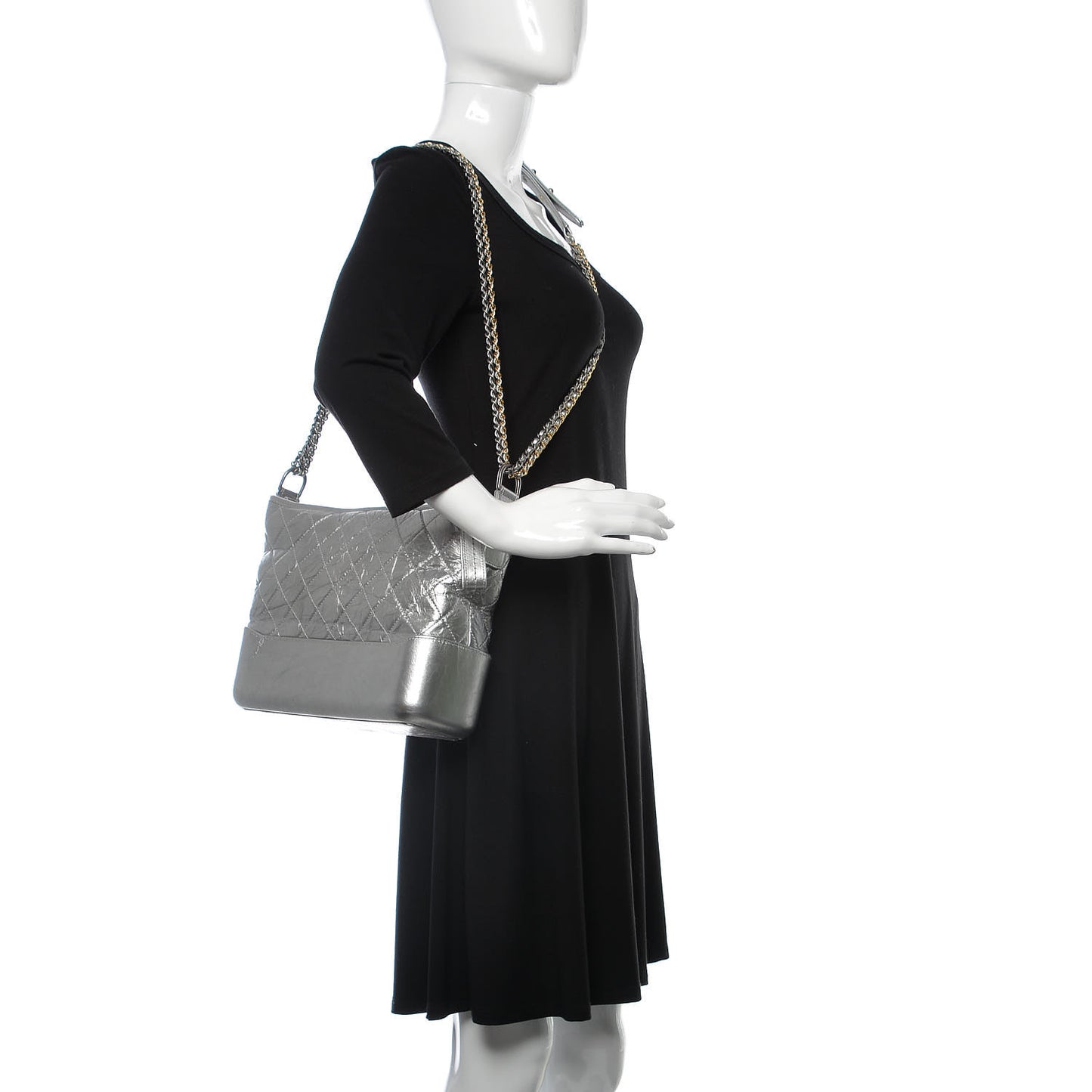 Metallic Lambskin Calfskin Quilted Medium Gabrielle Hobo Silver
