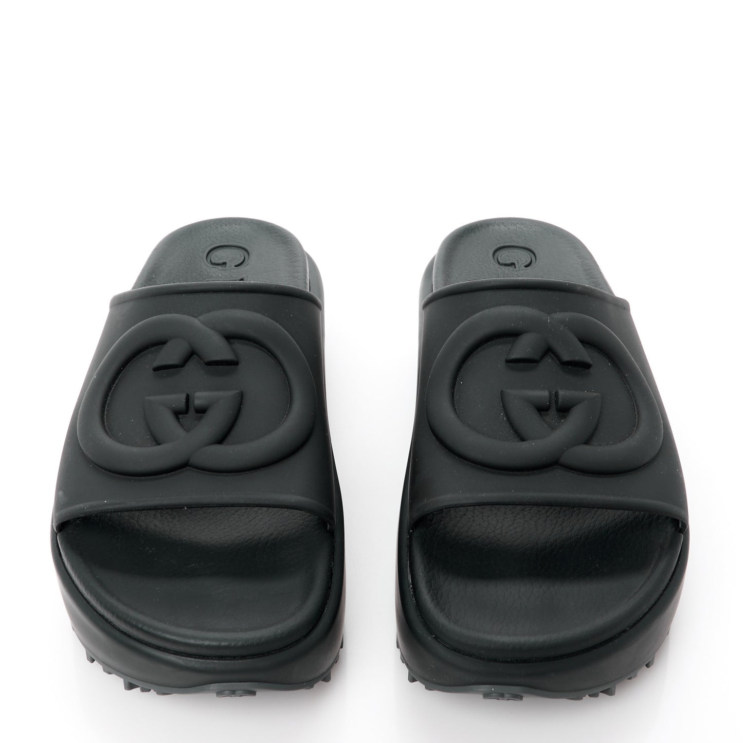 Soft Rubber Womens Interlocking G Platform 42mm Slide Sandals 38 Black