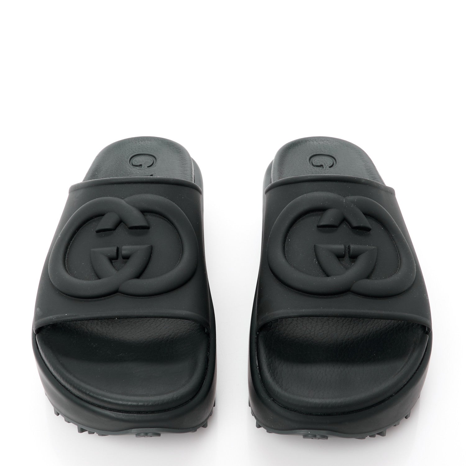 Gucci Soft Rubber Womens Interlocking G Platform 42mm Slide Sandals 38 Black 2 of 9