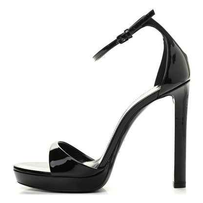 Saint Laurent Patent Calfskin Hall 105 Ankle Strap Platform Sandals 39 Black 1 of 7