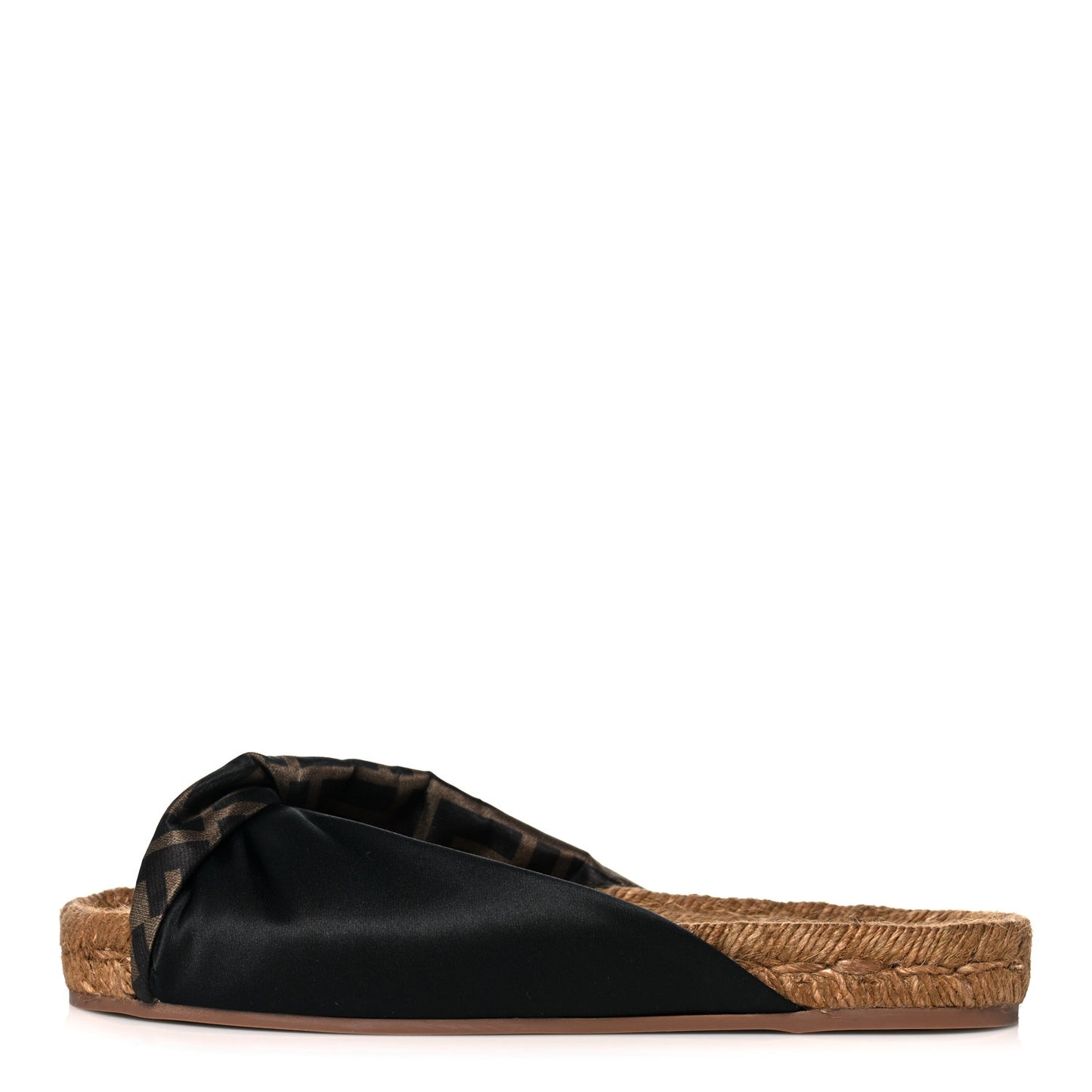 Satin FF Twist Espadrille Slide Sandal 37 Black Tobacco