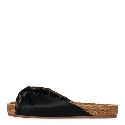 Fendi Satin FF Twist Espadrille Slide Sandal 37 Black Tobacco 1 of 7