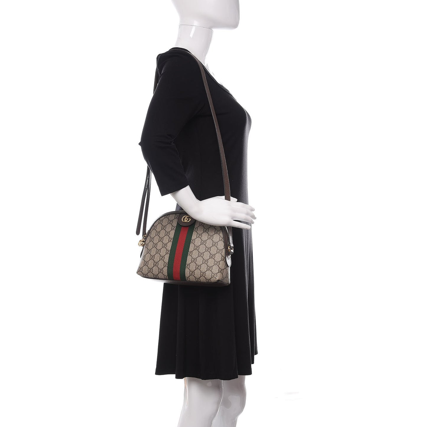 GG Supreme Monogram Textured Dollar Calfskin Web Small Ophidia Dome Shoulder Bag Beige Ebony New Acero
