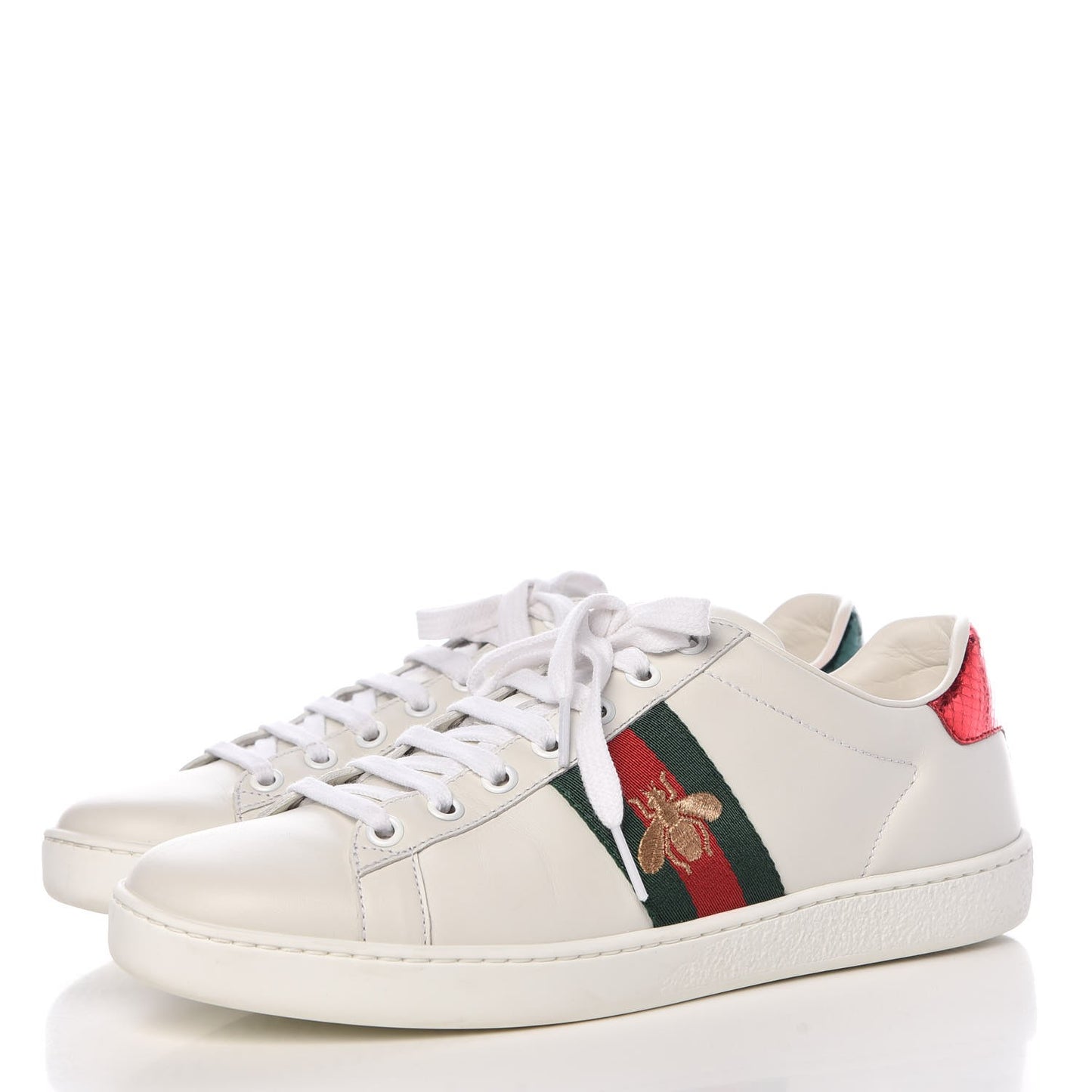 Calfskin Ayers Bee Embroidered Womens Ace Sneakers 37.5 White Green