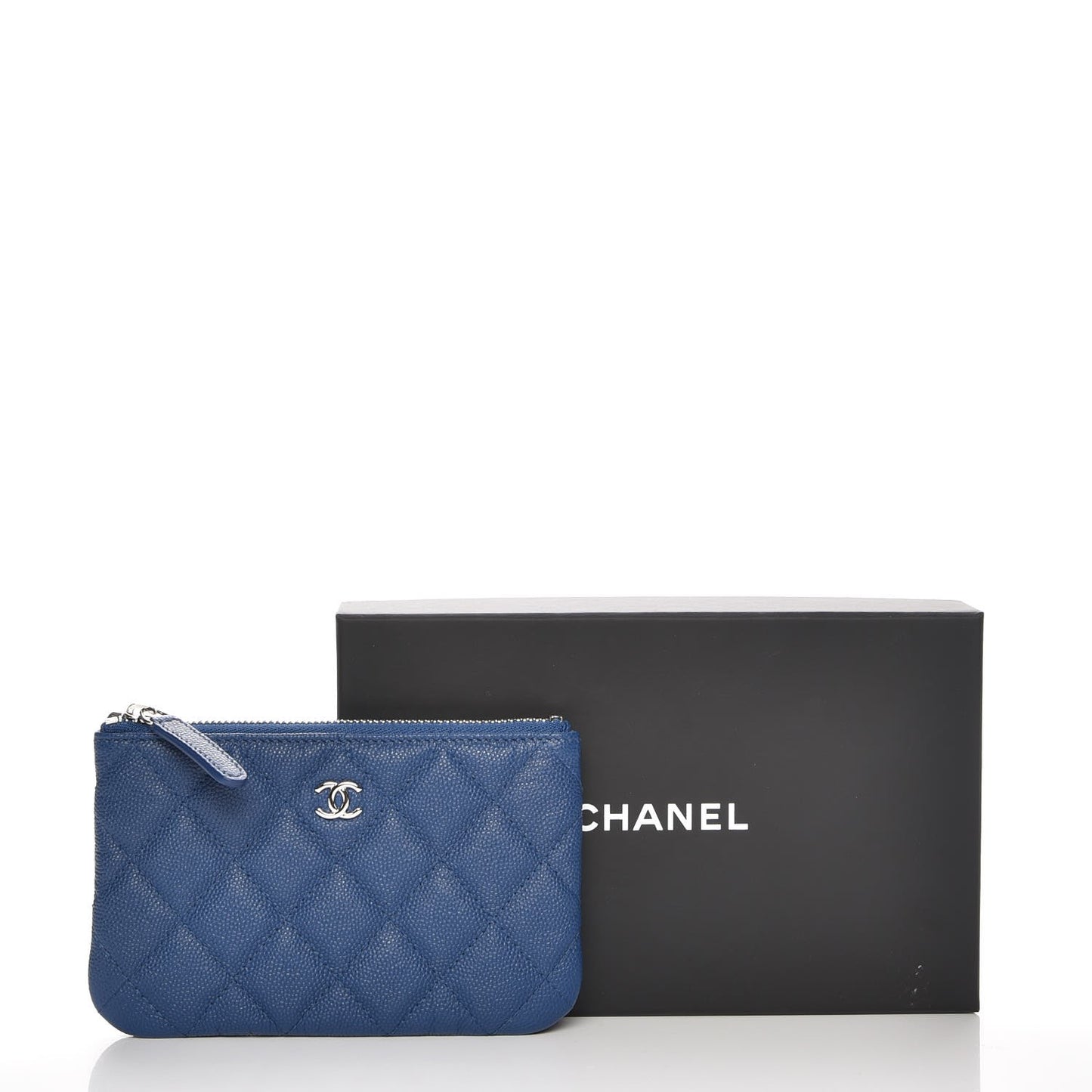 Caviar Quilted Small Cosmetic Case Blue