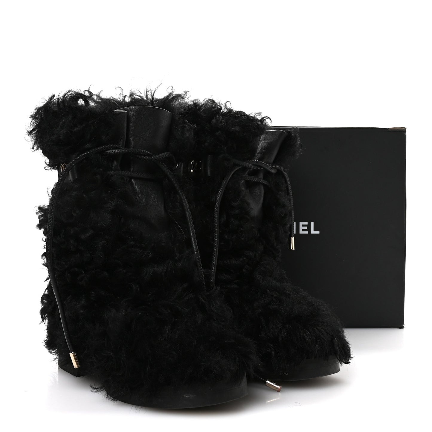 Shearling Sheepskin High Boots 38 Black