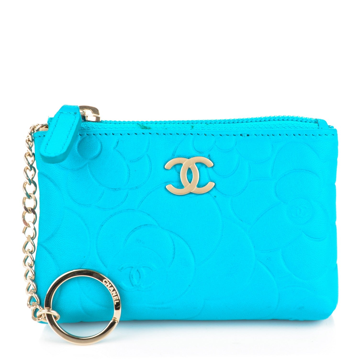 Chanel Lambskin Camellia O Key Holder Turquoise 1 of 7