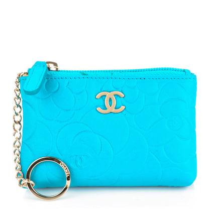 Chanel Lambskin Camellia O Key Holder Turquoise 1 of 7