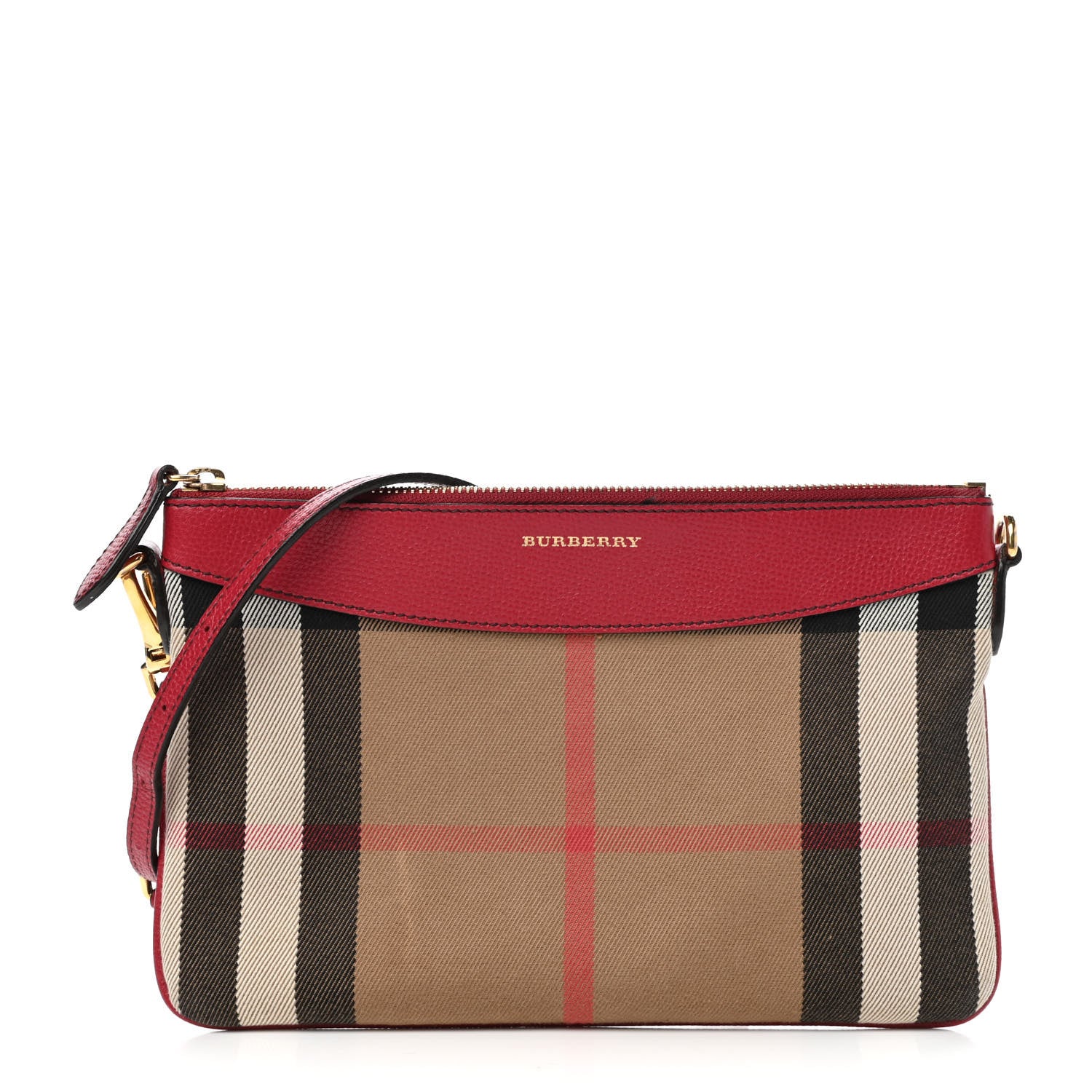 Burberry House Check Derby Peyton Crossbody Clutch Bag Red 1 of 10